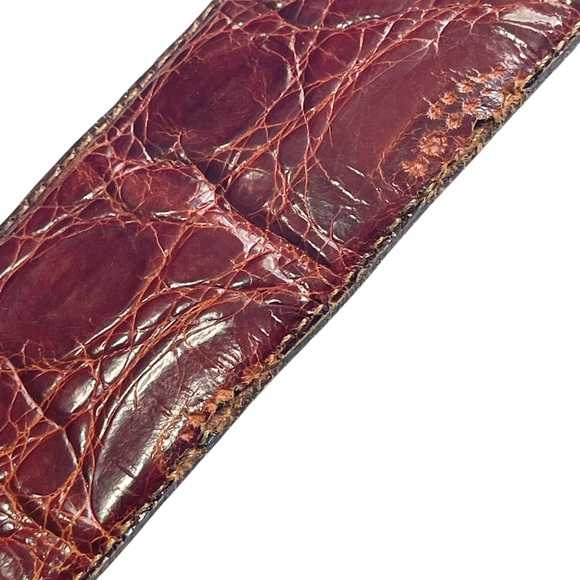 VTG Johnny Farah Wide Waist Oversized Cognac Brown Croc Embossed Leather Belt S - Picture 7 of 15